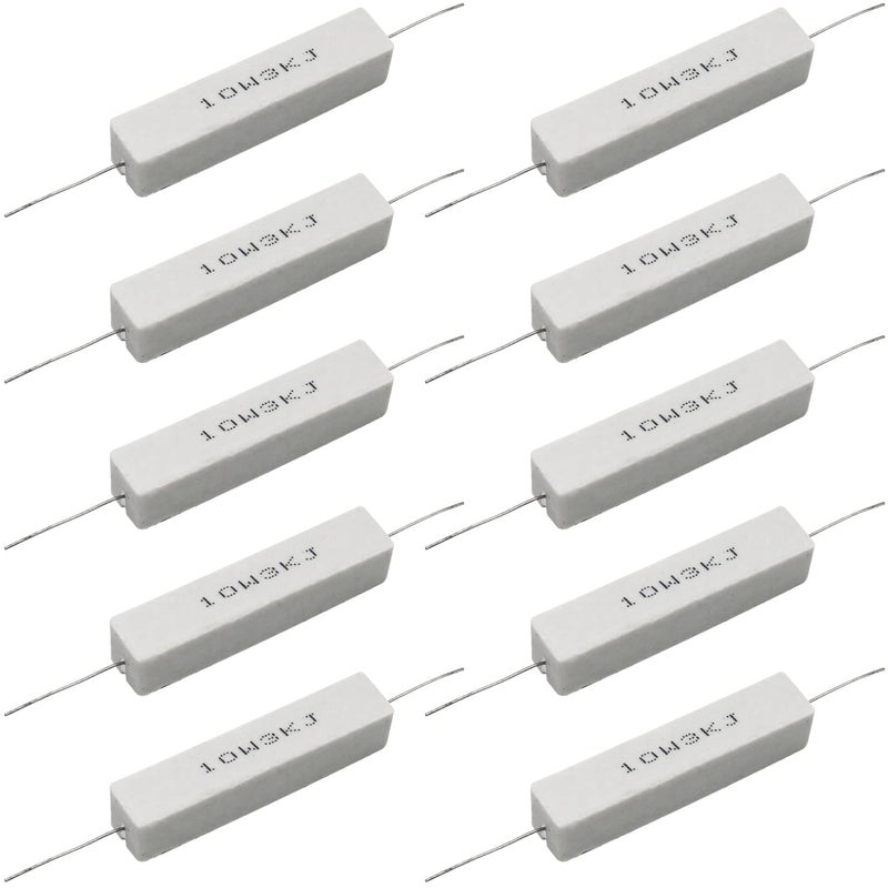 Dimlove Cement Resistor,10 PCS 10w 3000 Ohm 5% Axial Lead Wire Resistor White Wound Fixed Ceramic Cement Wirewound Cement Power Resistors Flame Heat Moisture Resistance Precharge Horizontal Resistors - Image 1
